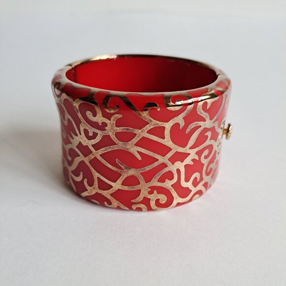 New Angelique De Paris 925 Gold Platted Red Clasp Wide Bracelet - Picture 3 of 16